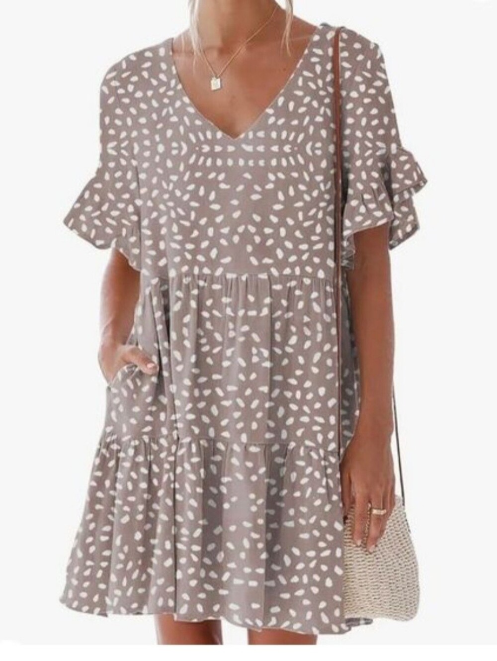 NCLOOK  Boho-inspired Ruffle Sleeve Tiered Dress with Pockets Medium NWOT
